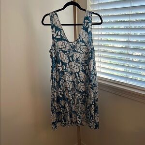 Boutique Teal and White floral/tropical print sundress (size L)
